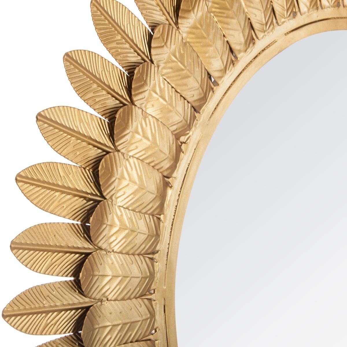 Lustro na ścianę w ramie ze złotych liści, lustro ozdobne, lustro okrągłe, lustro glamour, lustra dekoracyjne, lustro wiszące - Ø 70 cm