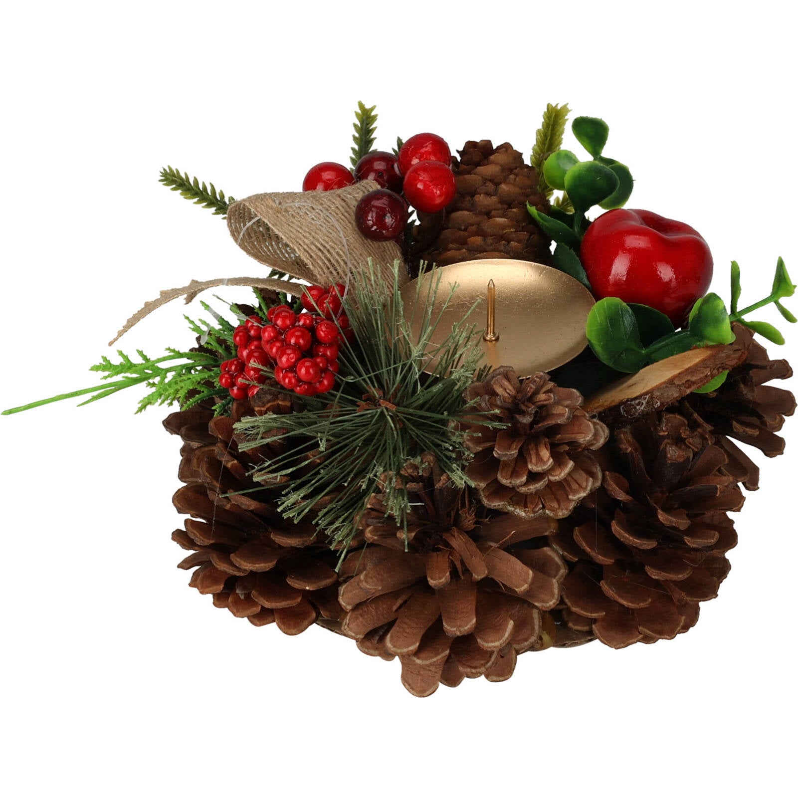Świecznik z szyszek, dekoracja świąteczna, 15 cm