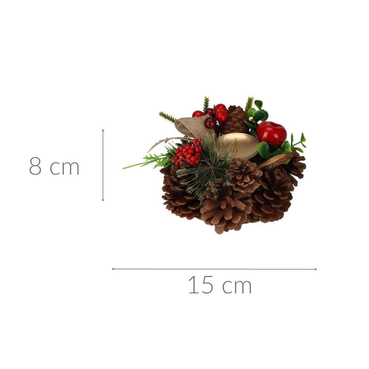 Świecznik z szyszek, dekoracja świąteczna, 15 cm