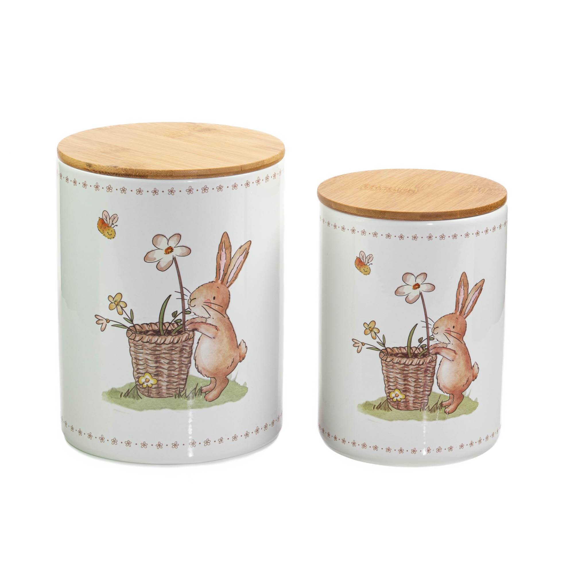 Pojemniki kuchenne ceramiczne CHARMY, wzór w zajączki, 2 sztuki