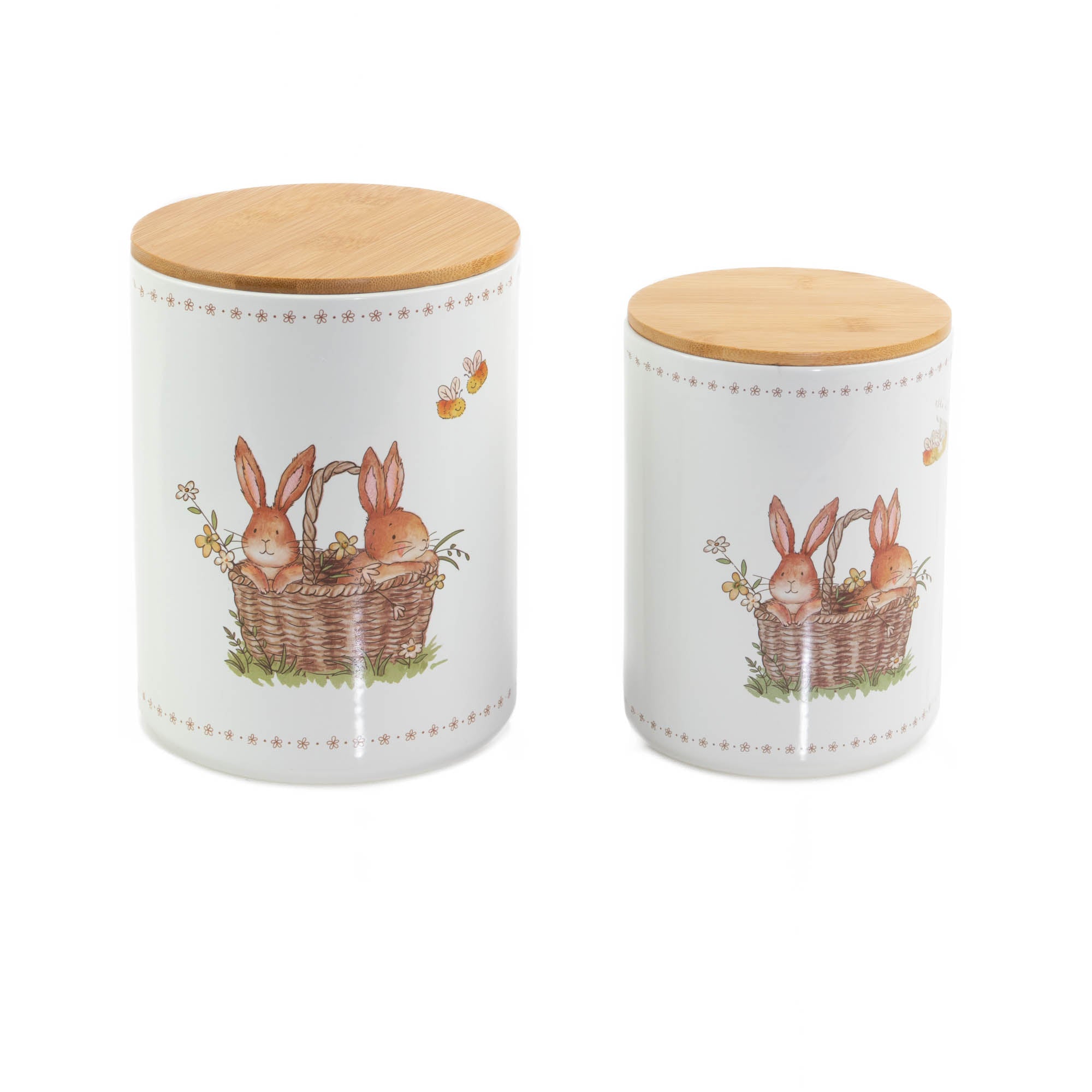 Pojemniki kuchenne ceramiczne CHARMY, wzór w zajączki, 2 sztuki