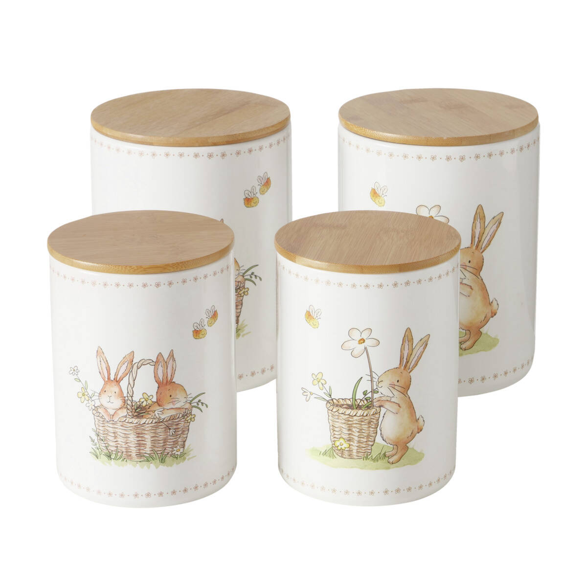 Pojemniki kuchenne ceramiczne CHARMY, wzór w zajączki, 2 sztuki