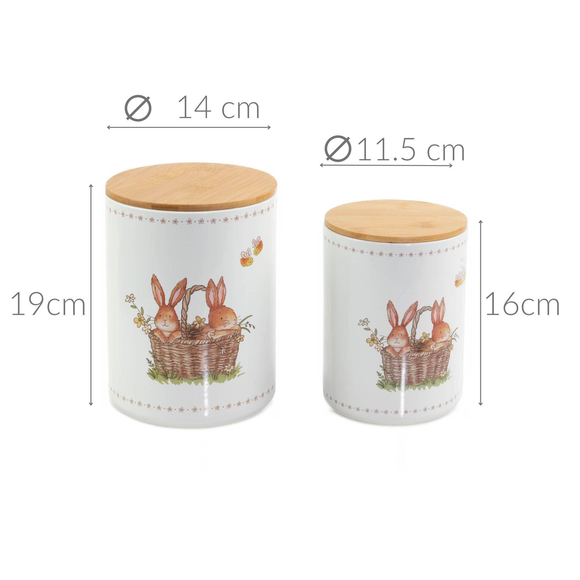 Pojemniki kuchenne ceramiczne CHARMY, wzór w zajączki, 2 sztuki