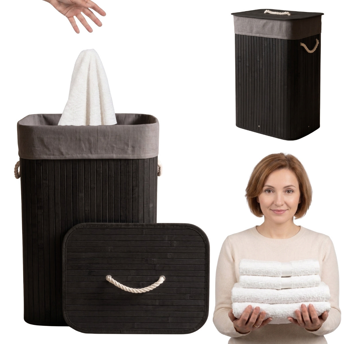 Bambusowy kosz na pranie SADE, 80 l