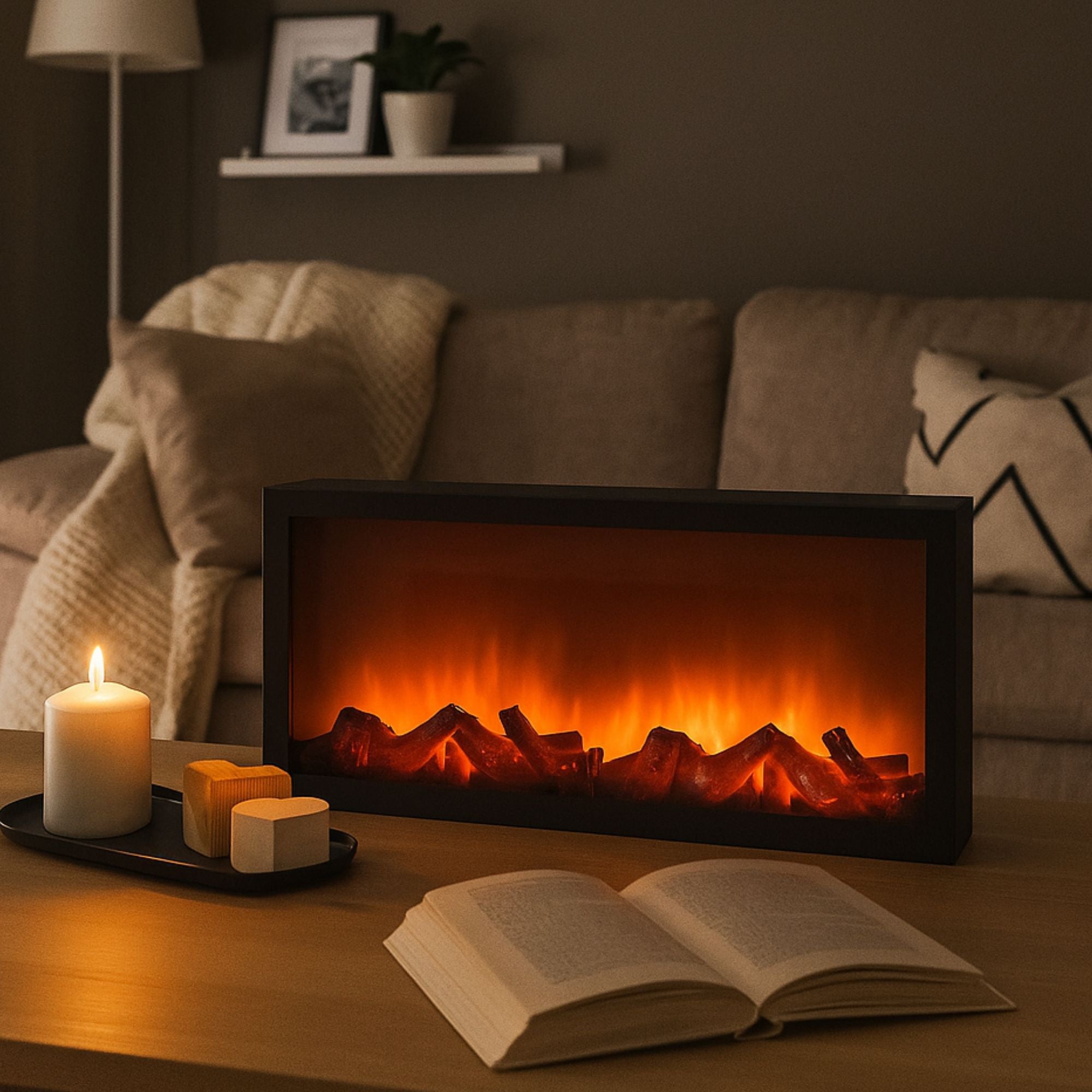 Sztuczny kominek LED, dekoracja świąteczna, 57 x 25 cm