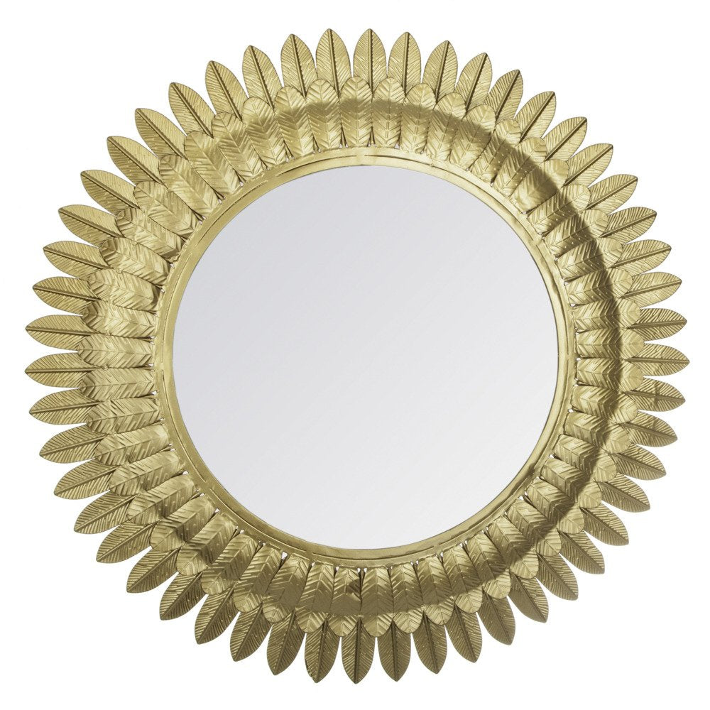 Lustro na ścianę w ramie ze złotych liści, lustro ozdobne, lustro okrągłe, lustro glamour, lustra dekoracyjne, lustro wiszące - Ø 70 cm