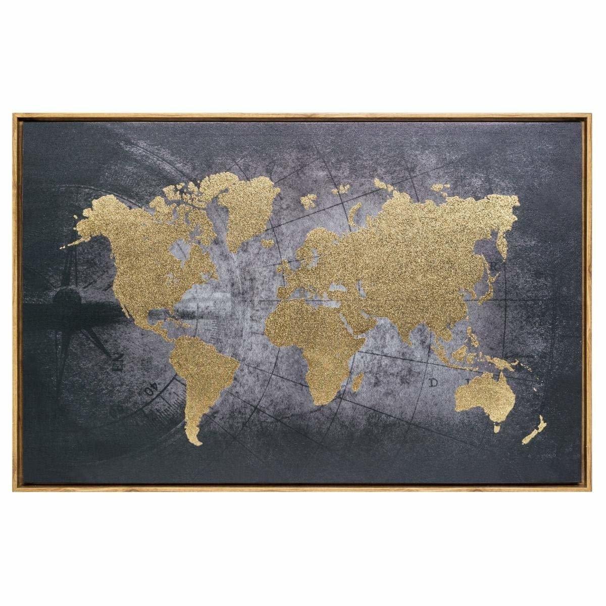 Mapa świata ścienna, dekoracja wisząca na ścianę, płótno w ramce, 58 x 88 cm