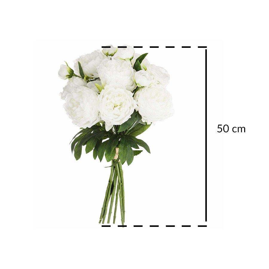 Bukiet sztucznych kwiatów, 13 piwonii w kolorze białym, wys. 50 cm
