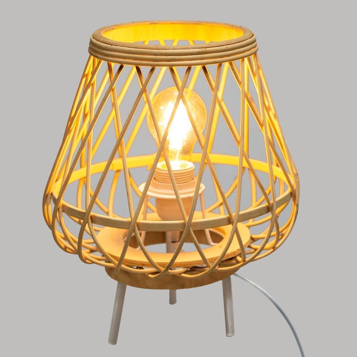 Lampa stołowa z ażurowym kloszem, bambusowa, 31 cm