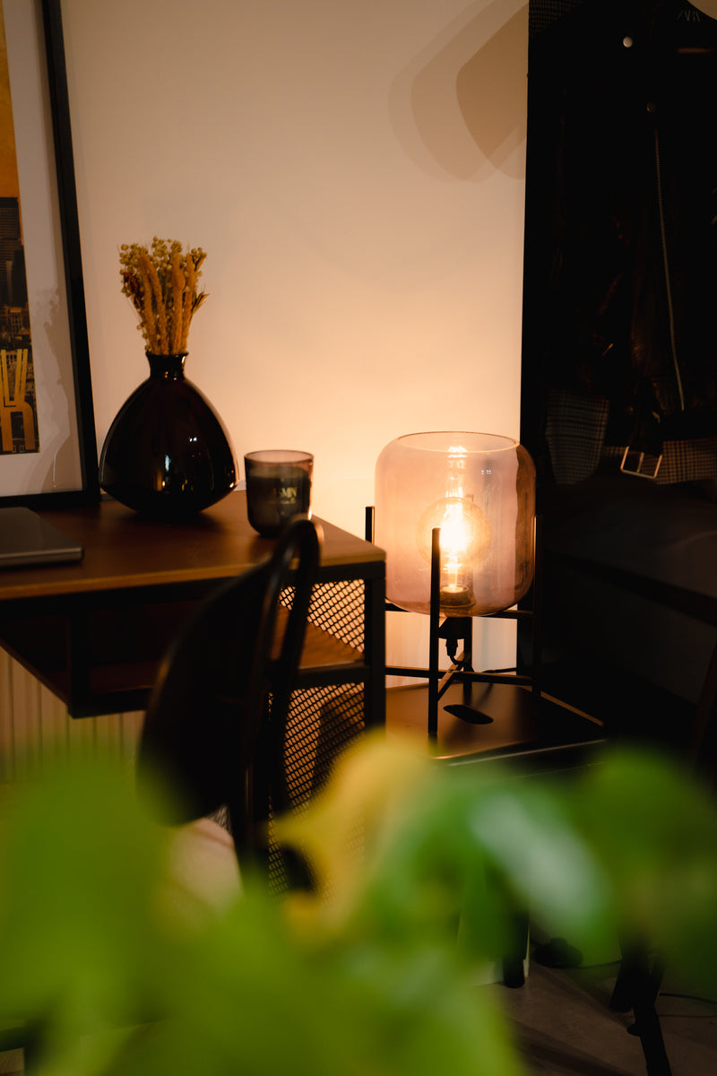Lampa stołowa ROB ze szkła dymionego, 34 cm