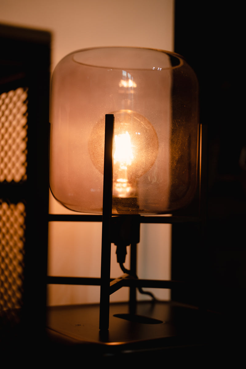 Lampa stołowa ROB ze szkła dymionego, 34 cm