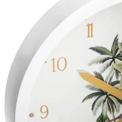 Zegar ścienny TROPIC, biały z motywem roślinnym, Ø 22 cm