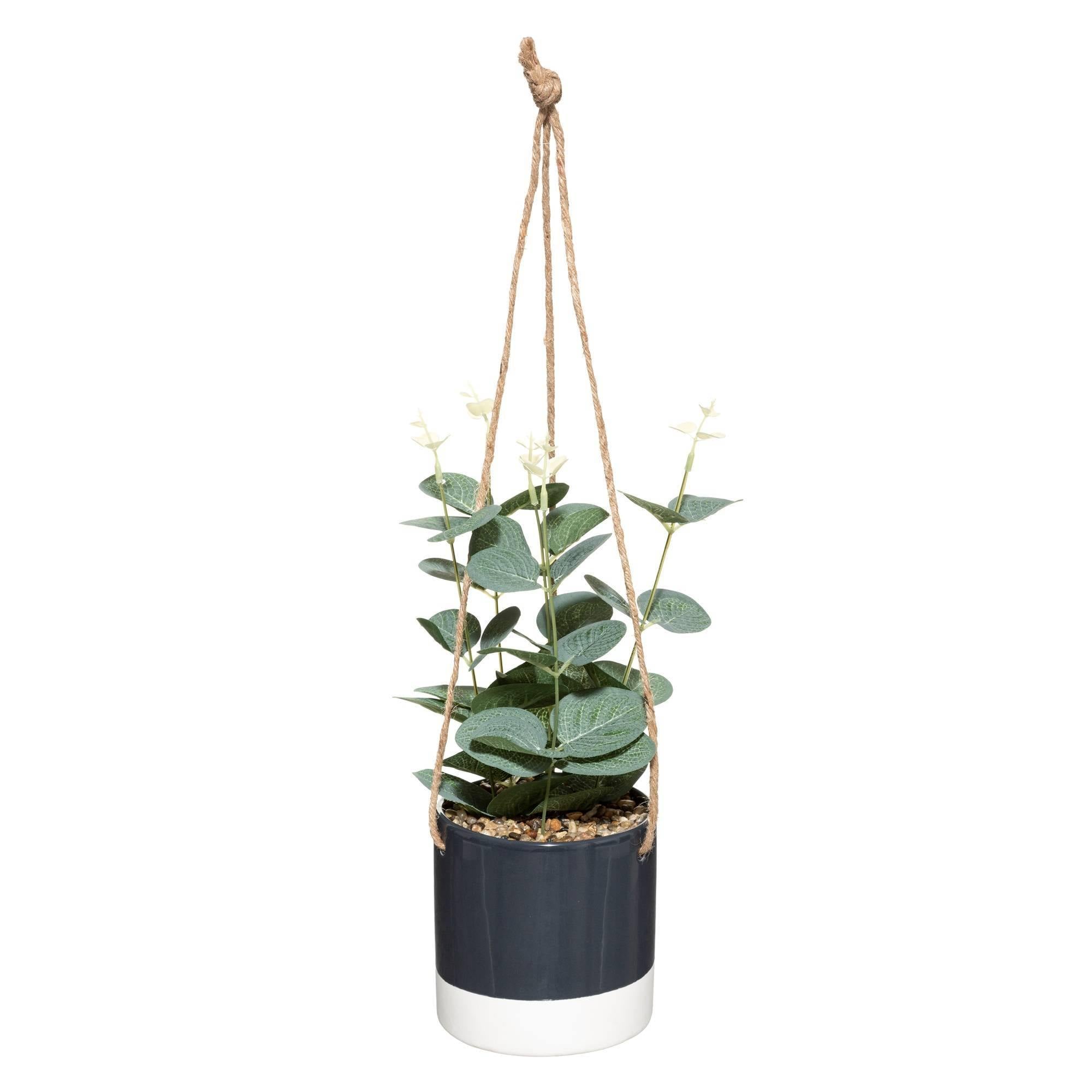 Sztuczna roślina w wiszącej doniczce, 44 cm, szara