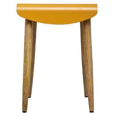 Taboret drewniany z metalowym siedziskiem, z drewna mango