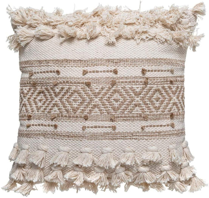 Poduszka boho z frędzlami, 45 x 45 cm, beżowa